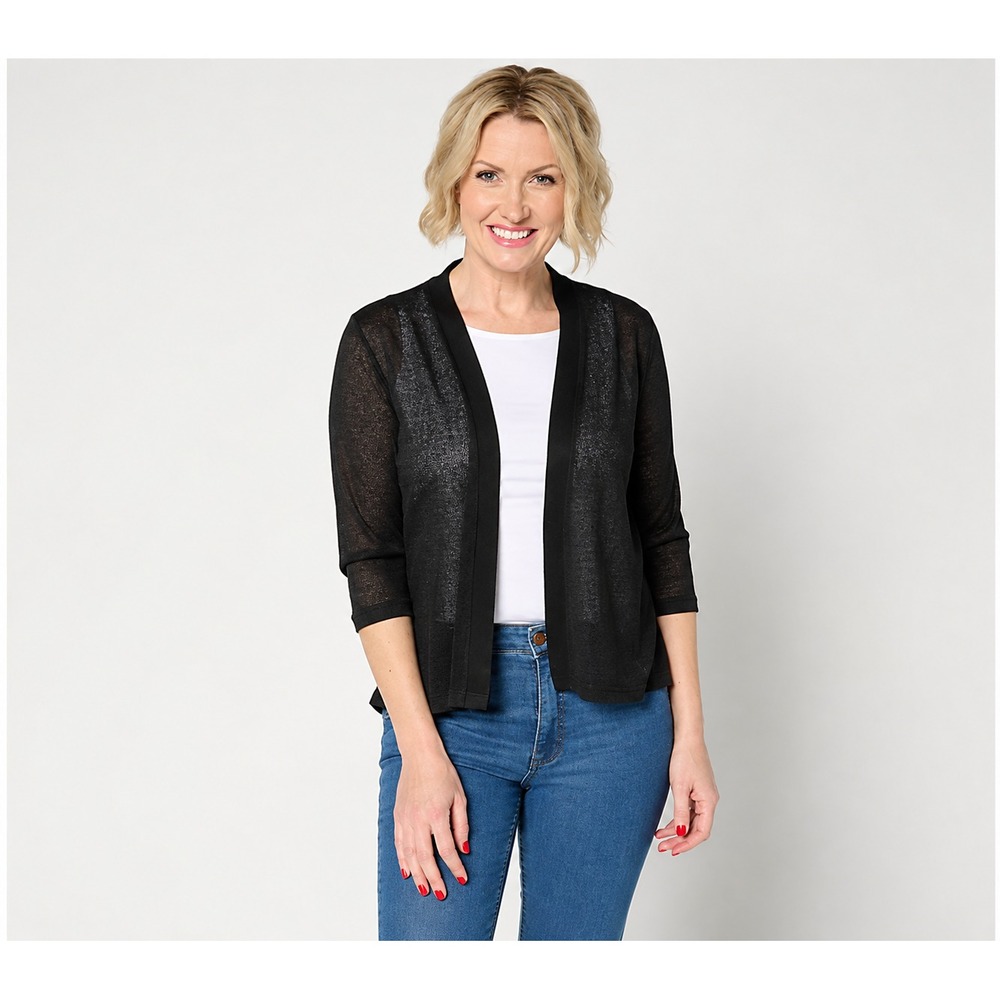 Denim & Co. Essentials 3/4 Sleeve Slub Knit Cardigan Black, Large